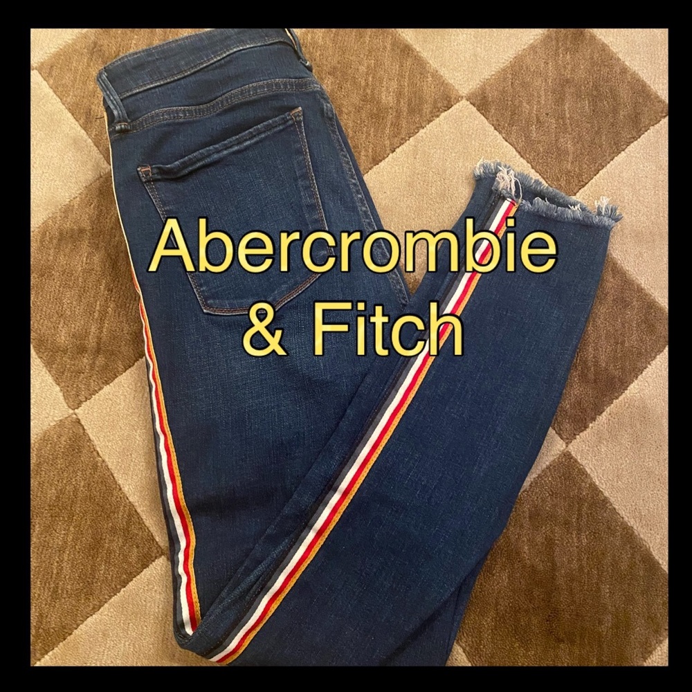 Abercrombie & Fitch denim high rise jeans with striped side trim